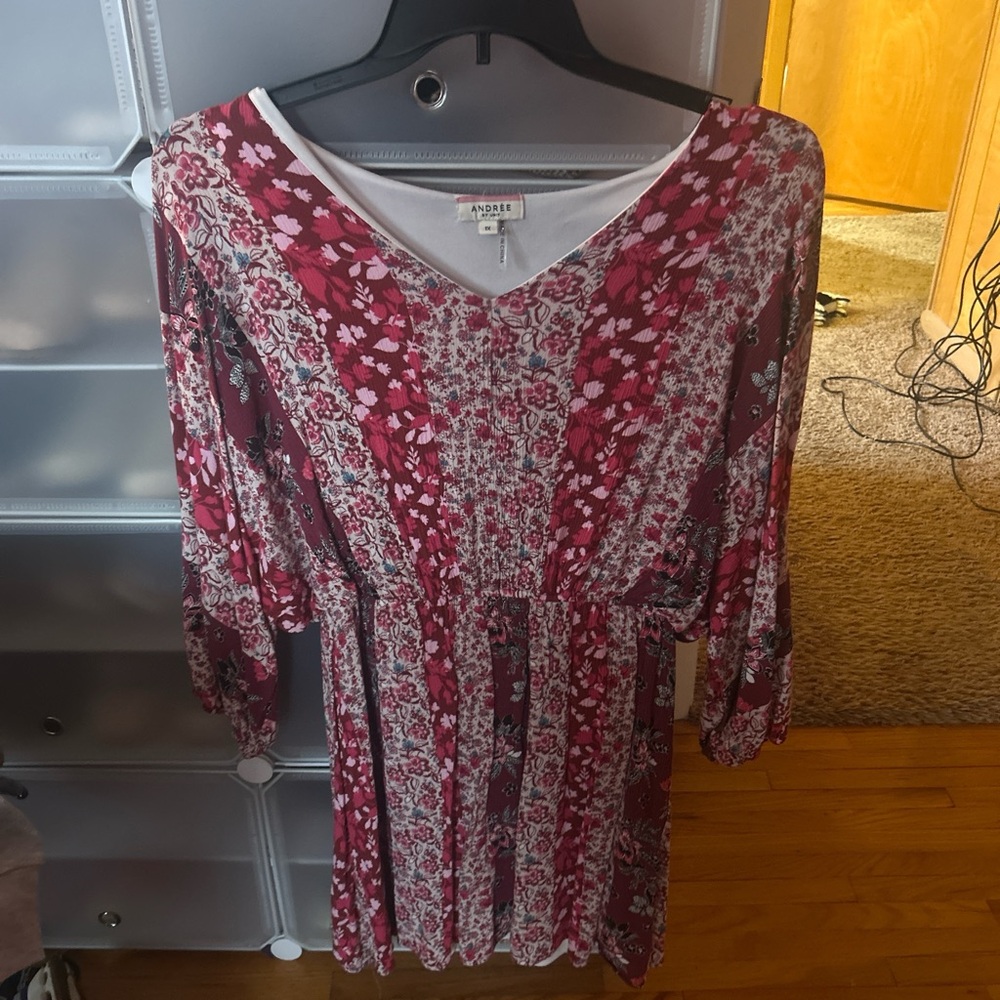 ANDREE BY UNIT Red and White Floral Long Sleeve Dress